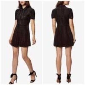 Avec Les Filles Black Short-Sleeve Tie-Neck Midi Dress